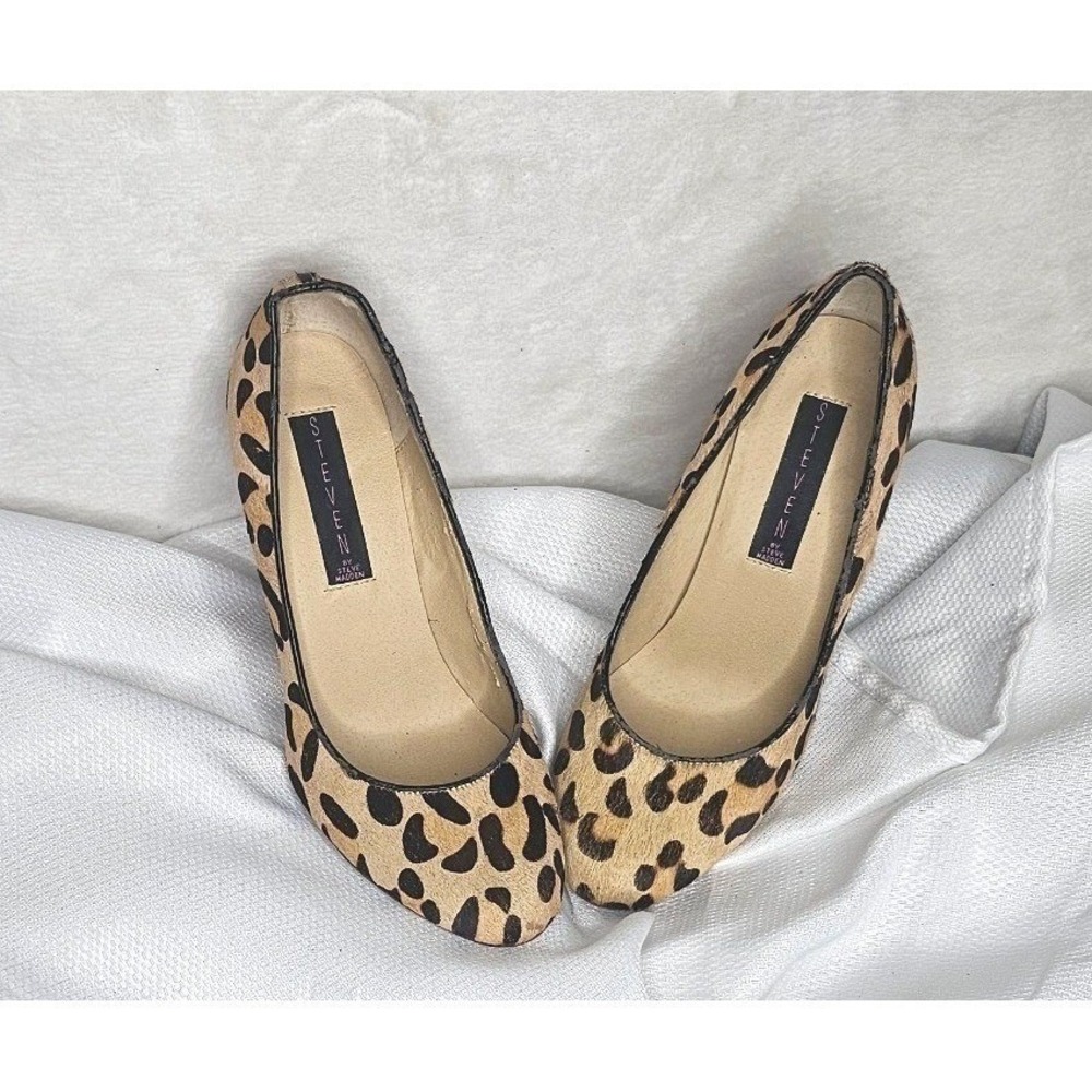 Steven by Steve Madden Ntice1 Wedge 7M Tan Leopard Calf Hair Animal Print Pump